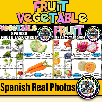 Preview of Spanish Fruit & Vegetable Functional Reading Task Cards|Fruit & Vegetable Poster