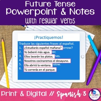 Preview of Spanish Future Tense Powerpoint Notes - Regular Verbs el futuro print digital