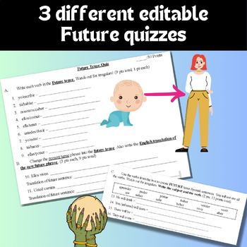 Preview of Spanish Future Tense Quiz, 3 different editable quizzes