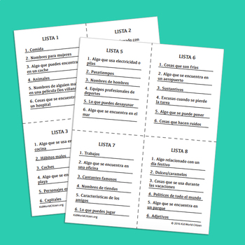 Basta (Scattergories) game for Spanish class