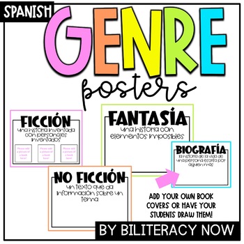 Preview of Spanish Genre Posters FREEBIE! 8 Genres! EDITABLE COVERS!