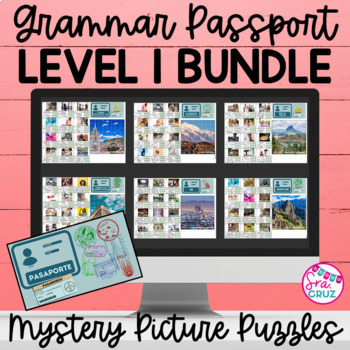 Preview of Spanish Grammar Passport Mystery Puzzles Level 1 Bundle for Google Sheets