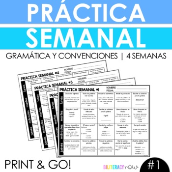 Preview of Weekly Spanish Grammar Conventions for 4 Weeks with 80 Practice Activities #1