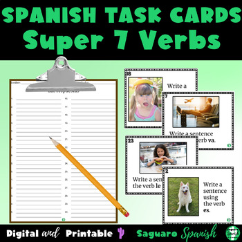 Preview of Spanish Grammar | Super 7 Verbs  | Task Card Activity