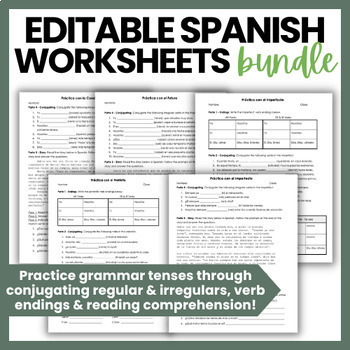 Preview of Spanish Grammar Worksheet Practice BUNDLE Preterite, Imperfect, Future & More