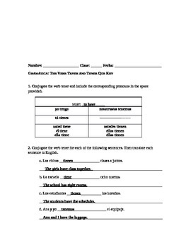Spanish Grammar Worksheet: The Verb Tener and Tener Que by Spanish with