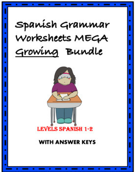 Preview of Spanish Grammar Worksheets MEGA Growing Bundle: 110+ @55% off! (SPAN 1-2)