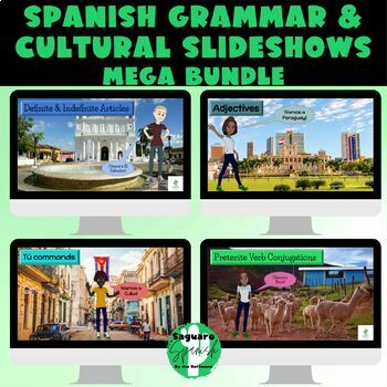 Preview of Spanish Grammar and Culture Slideshows Mega Bundle Two FULL years of Grammar!