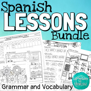 Preview of Spanish Grammar and Vocabulary Lessons Study Guides and Worksheets BUNDLE
