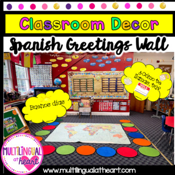 Preview of Spanish Greetings Wall ~ Spanish Classroom Décor~Back To School Spanish Class