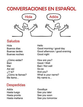 Spanish Greetings Farewells & Basic Conversation Handout, Crossword