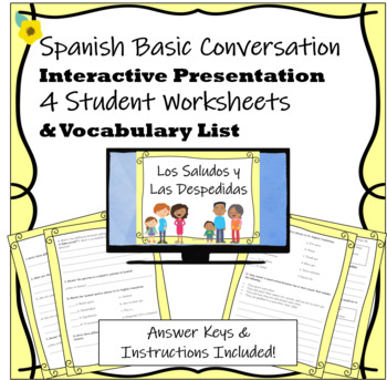 Preview of Spanish Greetings, Goodbyes, & Basic Conversation Presentation & Activities