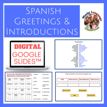 Preview of Spanish Greetings & Introductions Digital, Google Slides™ Vocabulary Activities