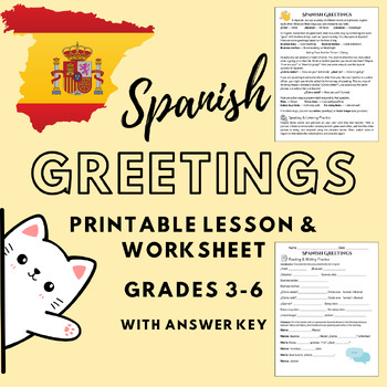 Preview of Spanish Greetings: No-Prep Printable Lesson & Worksheet with Answer Key