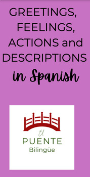 Preview of Spanish Greetings, Verbs, Adjectives, Feelings Montessori cards and books