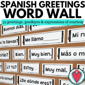Preview of Spanish Greetings Vocabulary - Spanish Word Wall Bulletin Board Classroom Decor