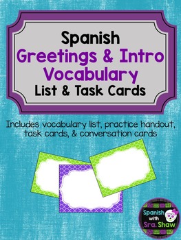 Preview of Spanish Greetings and Intro Conversation Unit & Task Cards