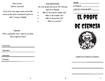 Preview of Spanish Group Reading Pamphlet: El Profe de Ciencia: First Year Spanish Level