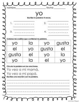 Spanish High Frequency Words Activity by Owl about Bilingual | TpT