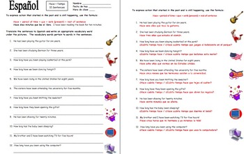 Spanish Hacer + Time / Cuanto Tiempo Hace Sentences Worksheet by Sue