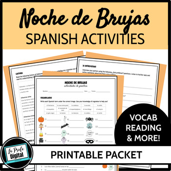 Preview of Spanish Halloween Activities - Noche de Brujas, vocabulario, reading