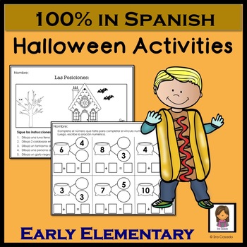Preview of Spanish Halloween Activities Writing, Graphing, Number Bonds, Follow Directions