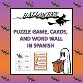 Spanish Halloween Puzzle Game, Cards, and Word Wall (Pre-K