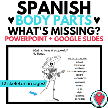 Preview of Spanish Body Parts Game Skeleton Activity PowerPoint, Google Slides El Cuerpo