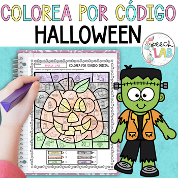 Preview of Spanish Halloween Theme Color by Code  | Colorea por Código - Lenguaje