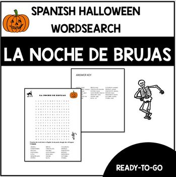 Preview of Spanish Halloween Wordsearch. Noche de Brujas en espanol