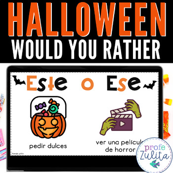 Preview of Spanish Halloween This or That Editable Game | Noche de Brujas Activity