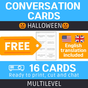 Preview of Spanish Halloween Conversation cards. FREE printable Speaking Activity