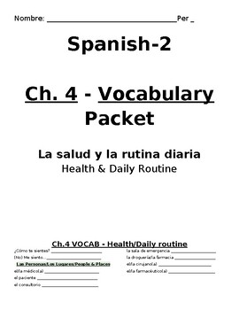 Preview of Spanish Health and Well Being Vocabulary and Grammar Notes and Practice Packet