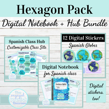 Preview of Digital Interactive Notebook Template for Spanish Class | Hexagon Bundle Pack