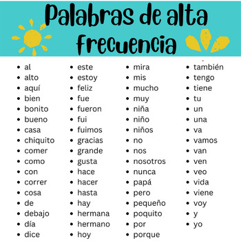 Preview of Tier 1 Spanish High Frequency Words K-1