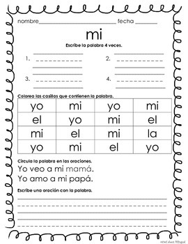 Spanish High Frequency Words Activity FREEBIE! by Owl about Bilingual