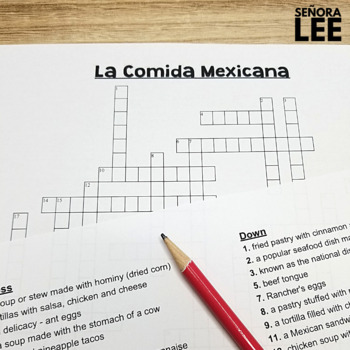 Spanish Hispanic Heritage Month Mexican Food Unit Vocabulary Crossword
