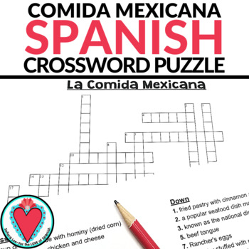 Preview of End of Year Spanish Activity Mexican Food Vocabulary Crossword Worksheet