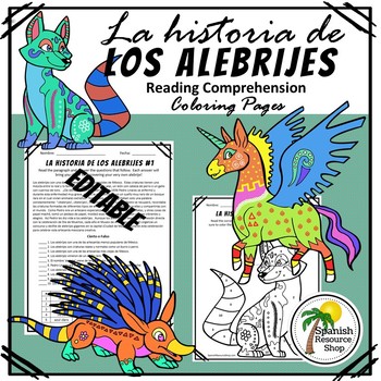 Preview of Spanish History of Los Alebrijes Reading Comprehension Coloring Pages