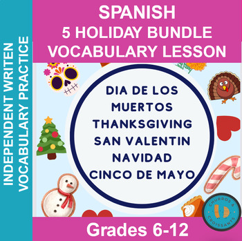 Preview of Spanish Holiday Vocabulary Practice/Worksheets/Emergency Sub Bundle