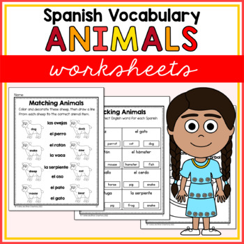 Preview of Spanish Animals Vocabulary Worksheets Los Animales en Español