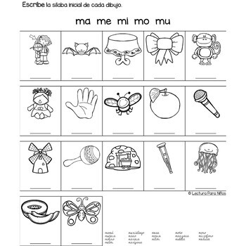 Spanish Homework 011: TAREA Sílabas Iniciales Beginning Syllables