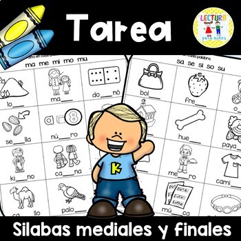 Preview of Spanish Homework | TAREA Silabas mediales y finales | Middle & Ending Syllables