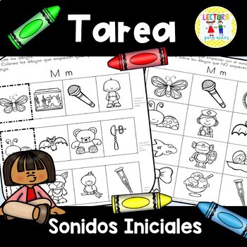 Preview of Spanish Beginning Sounds A-Z Homework | Sonidos Iniciales