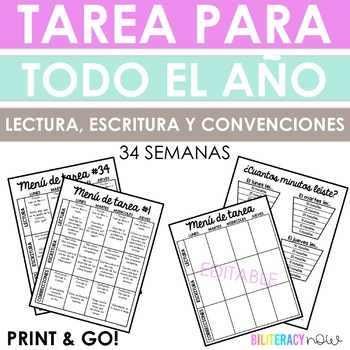 Preview of Spanish Homework Yearlong Tarea - Reading Writing Conventions