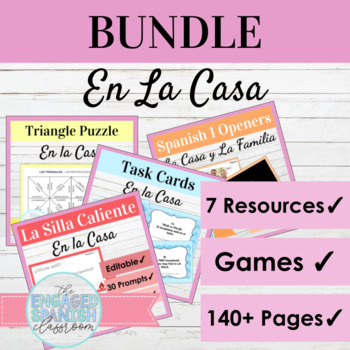 Preview of Spanish House Chores and Prepositions Activity Bundle | En La Casa