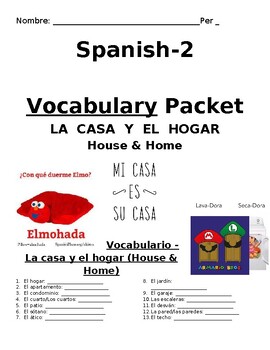 Preview of Spanish House and Home, Chores and Prepositions Packet