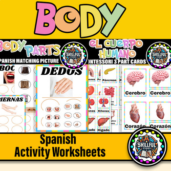 Preview of Spanish Human Body Montessori 3 Part Cards | Body Non-Identical Matching Picture
