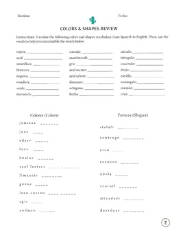 Preview of Spanish I Worksheet: Colors & Shapes Word Scramble - Great Review Activity!