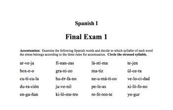 Spanish I Final Exam 1 By Student Formation Teachers Pay Teachers